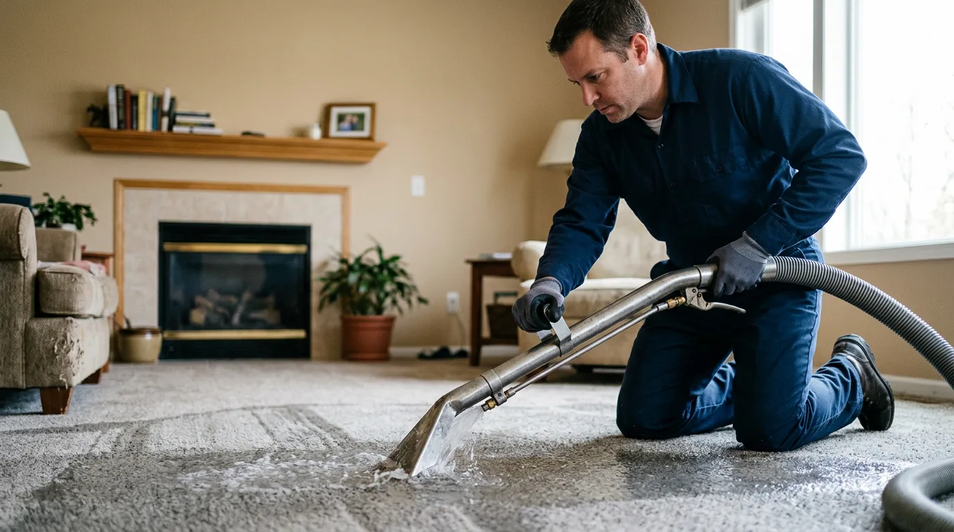 Water damage restoration technician working near Deerfield, WI